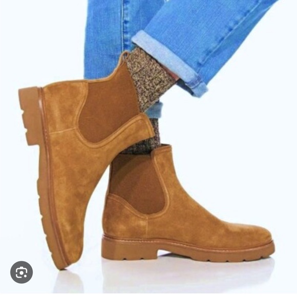 Vince rue tan Chelsea lug sole suede WATER REPELLENT boot size 7.5 / 38 NIB - Picture 12 of 16